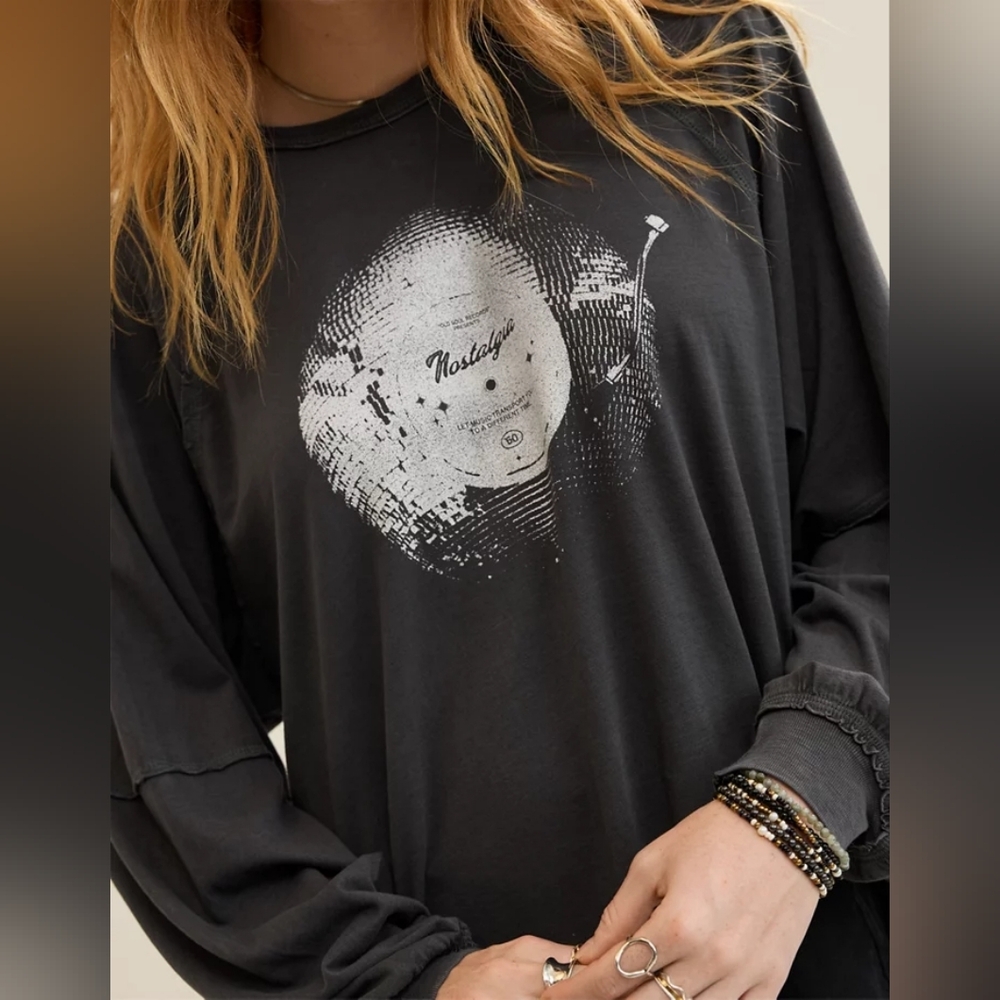 🪷 NWT Aerie Cozy Long Sleeve Oversized Boyfriend T-Shirt In Smoked Gray, L 🌙